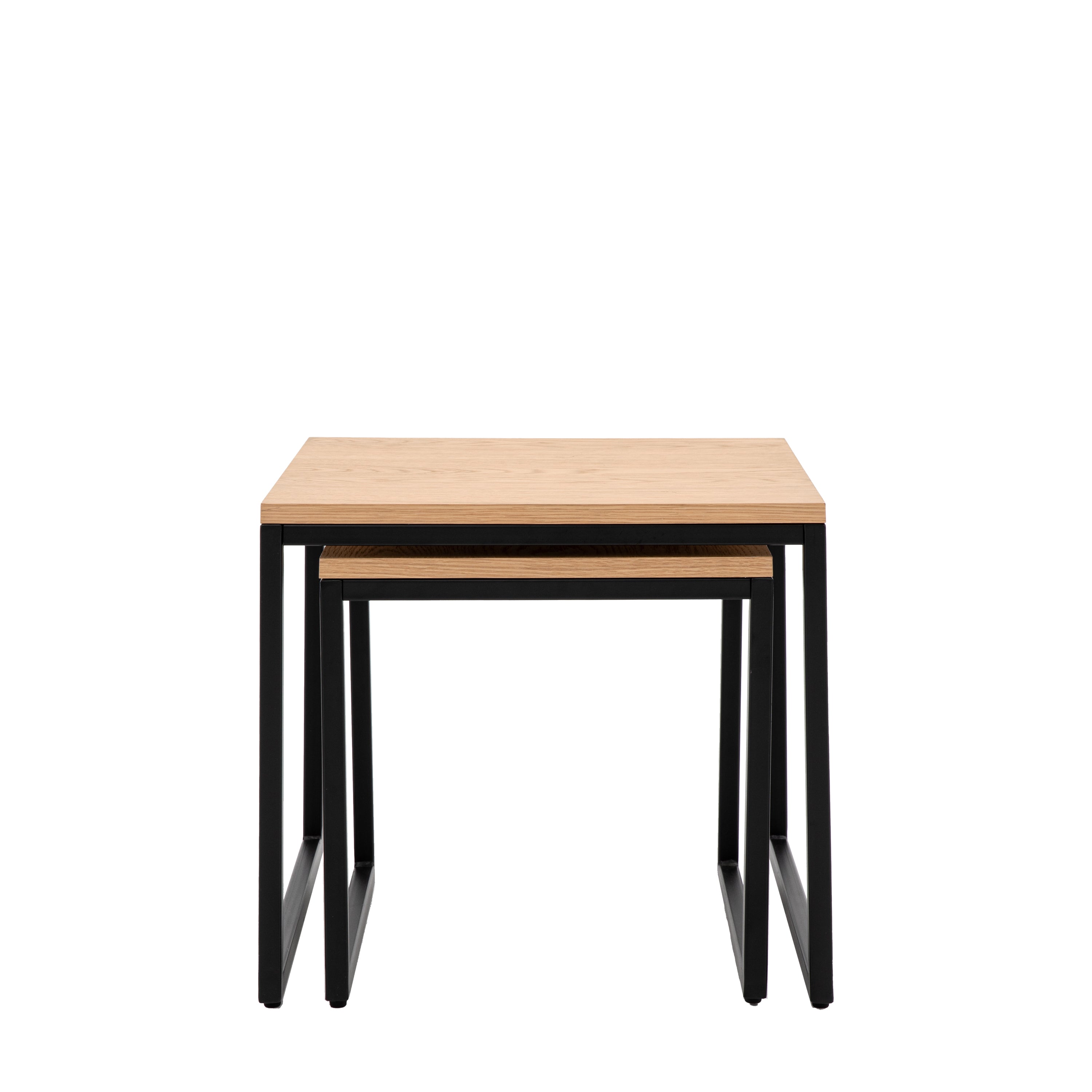 Bentley Natural Oak Wood & Matt Black Side Table Nest